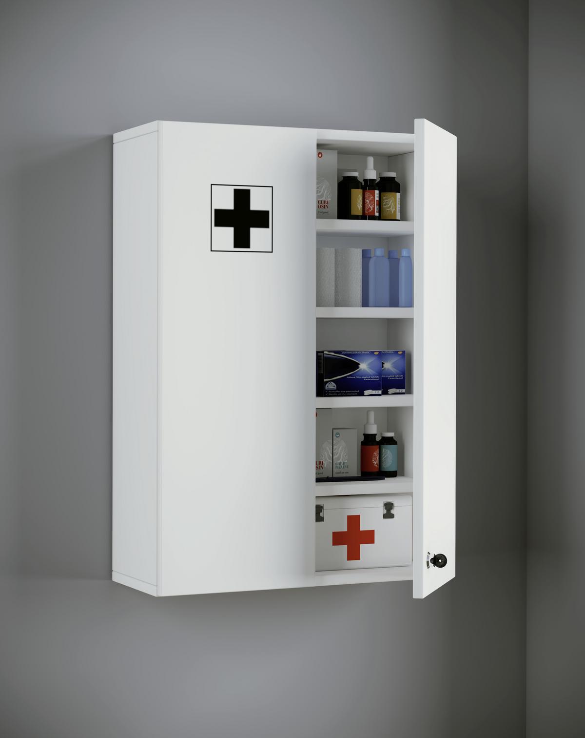 Medizinschrank Medasa XL Weiß 50x70 cm abschließbar - Weiß, Basics, Holzwerkstoff (50/70/20cm) - MID.YOU