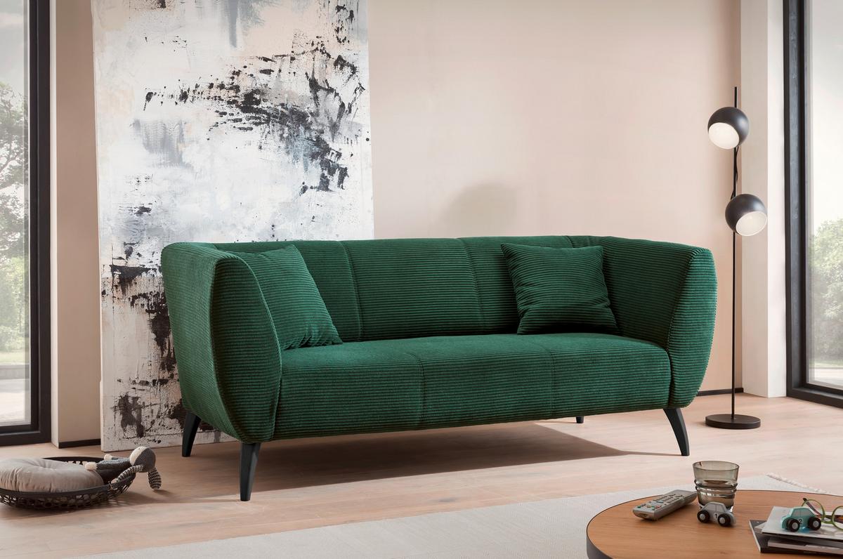 3-sitzer-sofa Colori Grün Rücken Echt - Schwarz/Grau, MODERN, Textil (208/83/88cm) - MID.YOU