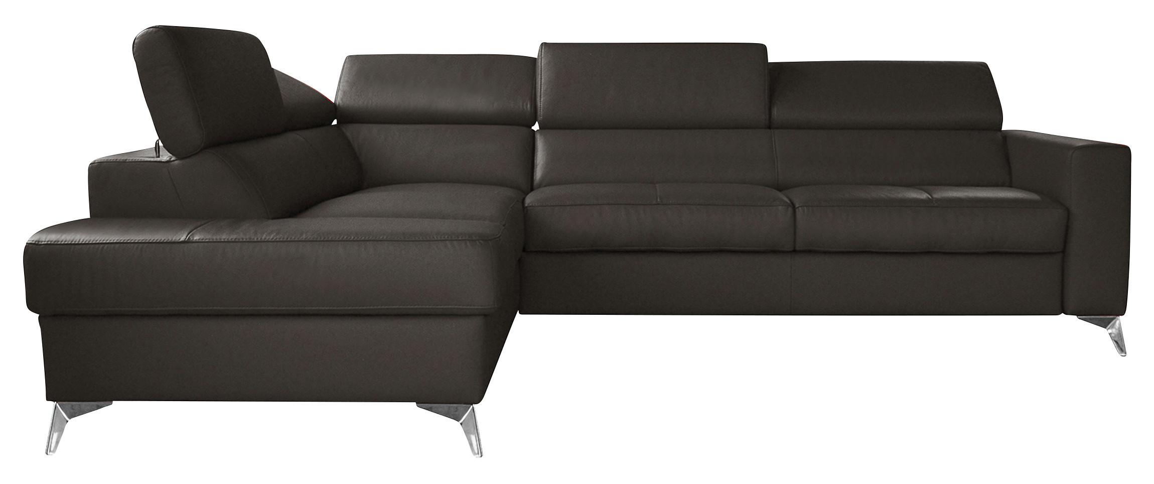 Ecksofa Mondo Dunkelbraun S: 208x286 Cm - Chromfarben/Dunkelbraun, Design, Leder/Textil (208/286cm) - Livetastic