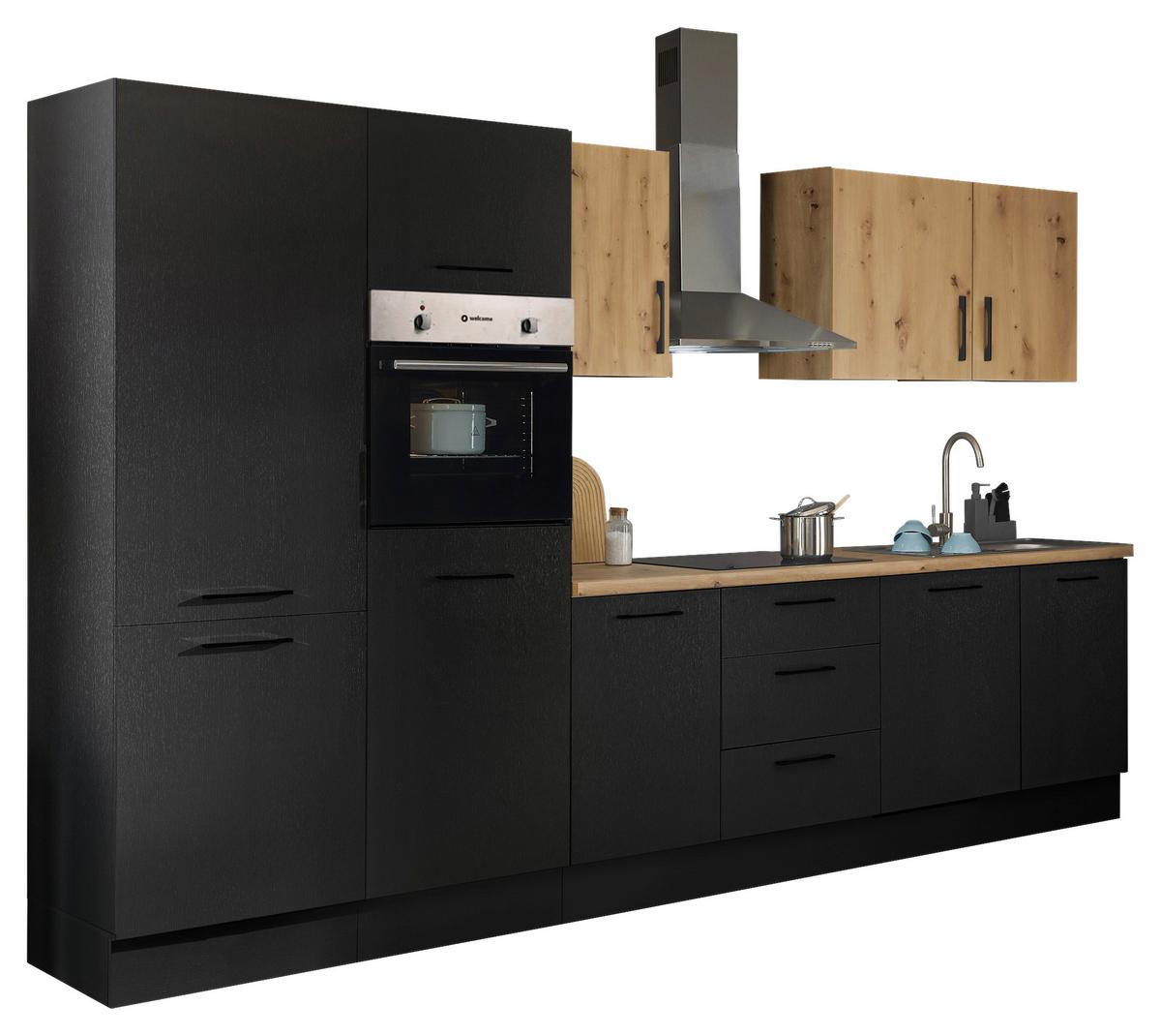 Küchenblock Turin Schwarz/eiche Dekor B: 340 Cm - Schwarz/Eiche Artisan, Basics, Holzwerkstoff (340cm) - MID.YOU