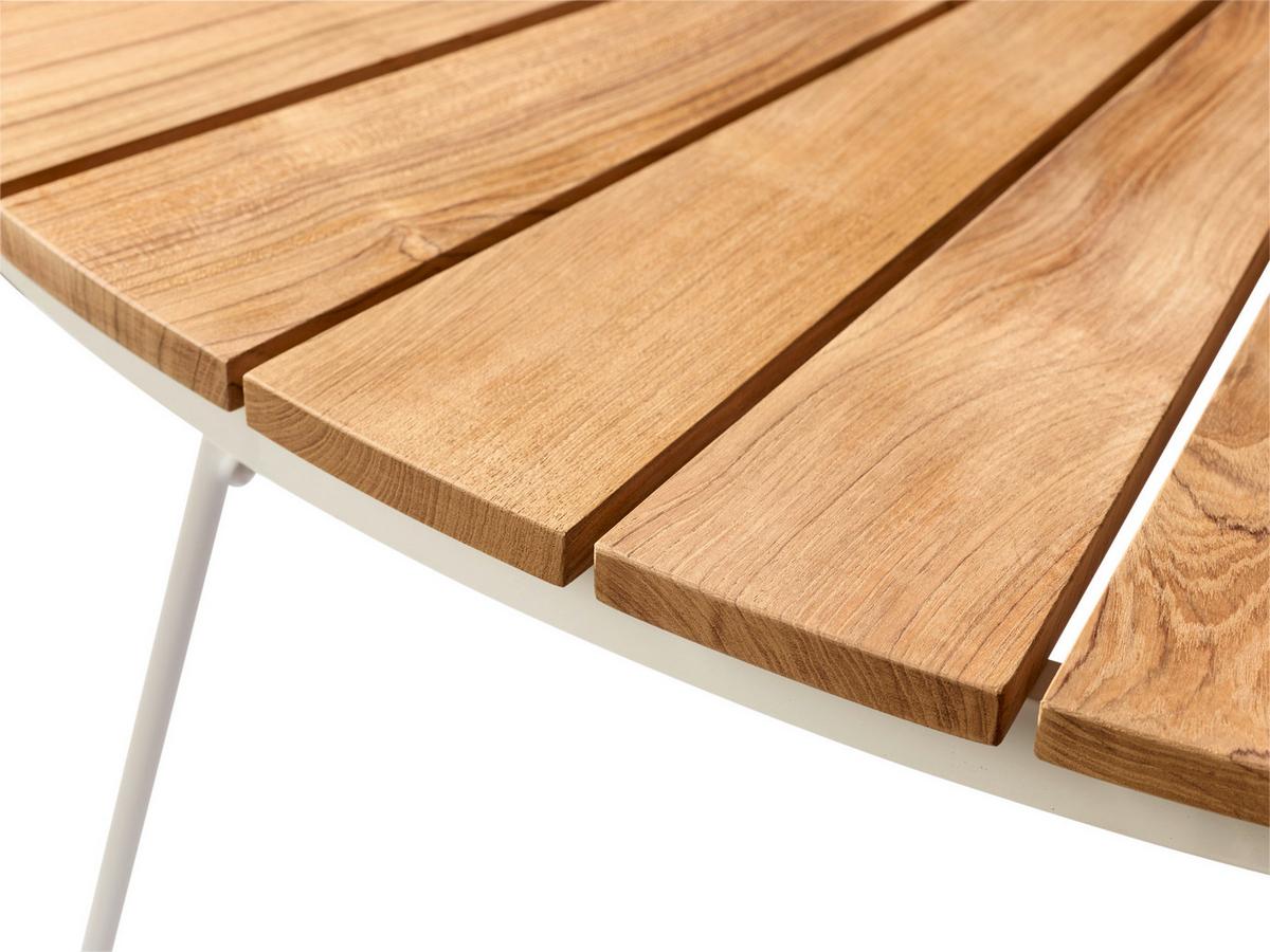 Gartentisch Ellen Metall/holz Ø/h: 130x74 Cm - Weiß Hochglanz/Teakfarben, Natur, Holz/Metall (130/130/74cm) - Gardenson