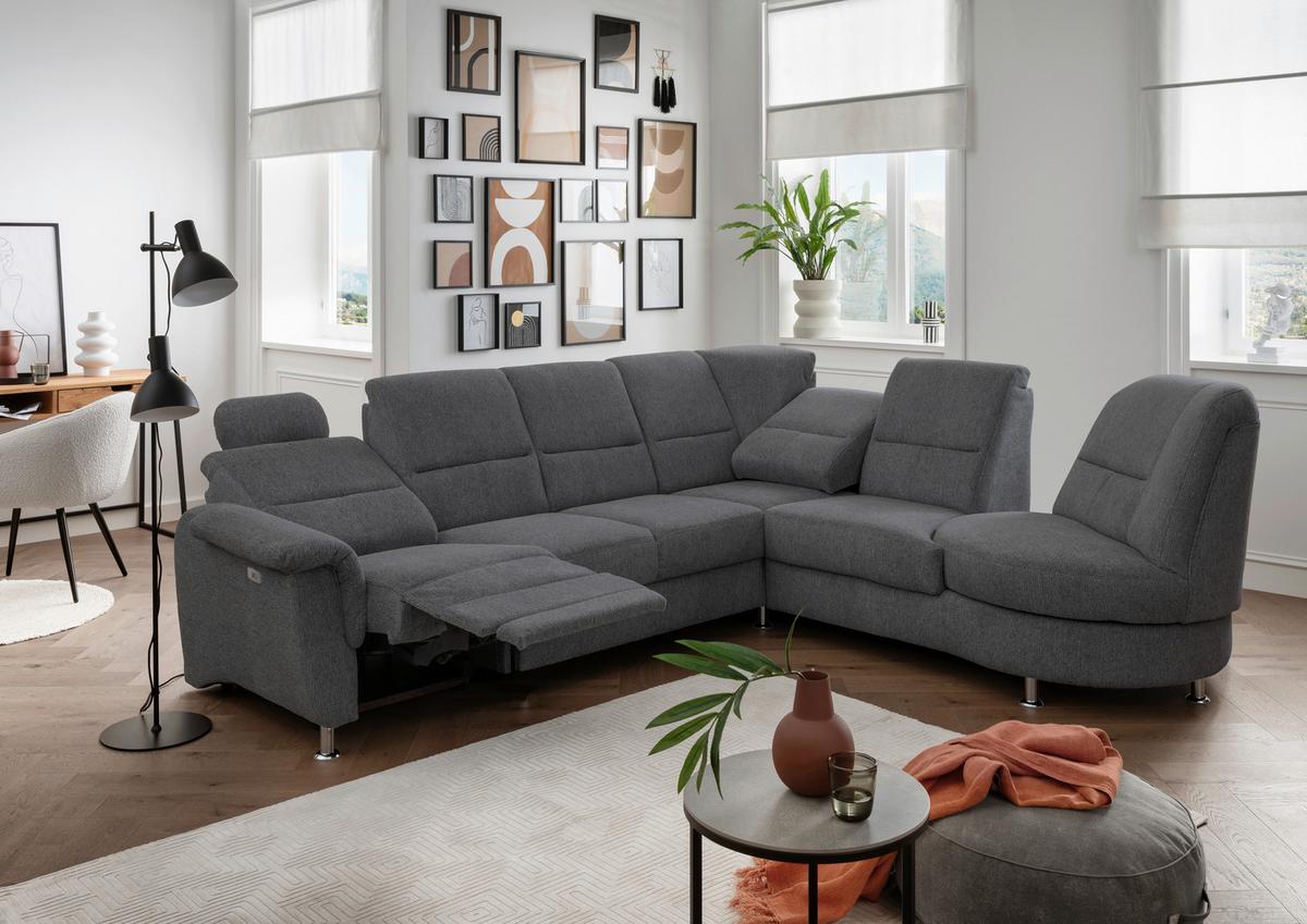 Ecksofa mit Relaxfunktion Parole Anthrazit Chenille - Chromfarben/Anthrazit, MODERN, Textil (275/236cm) - Livetastic