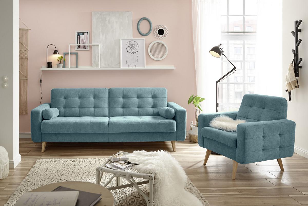2-sitzer-sofa Mit Schlaffunkt. Und Bettkasten Fjord, Grün - Schlammfarben/Eichefarben, MODERN, Holzwerkstoff/Textil (222/86/90cm) - MID.YOU