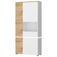 Vitrine Luci Weiß Eiche Artisan/Weiß B: 90,4 cm - Weiß/Eiche Artisan, Trend, Glas/Holzwerkstoff (90,4/199/40cm) - MID.YOU