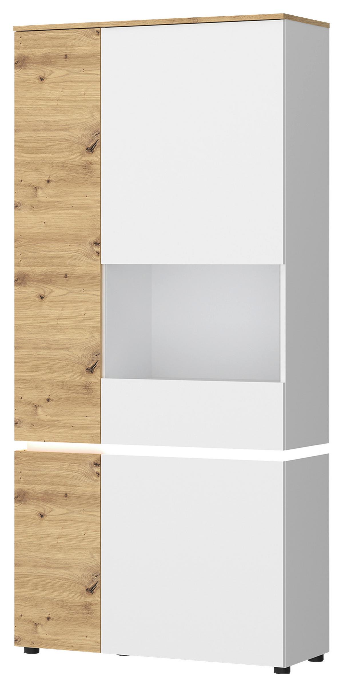 Vitrine Luci Weiß Eiche Artisan/Weiß B: 90,4 cm - Weiß/Eiche Artisan, Trend, Glas/Holzwerkstoff (90,4/199/40cm) - MID.YOU