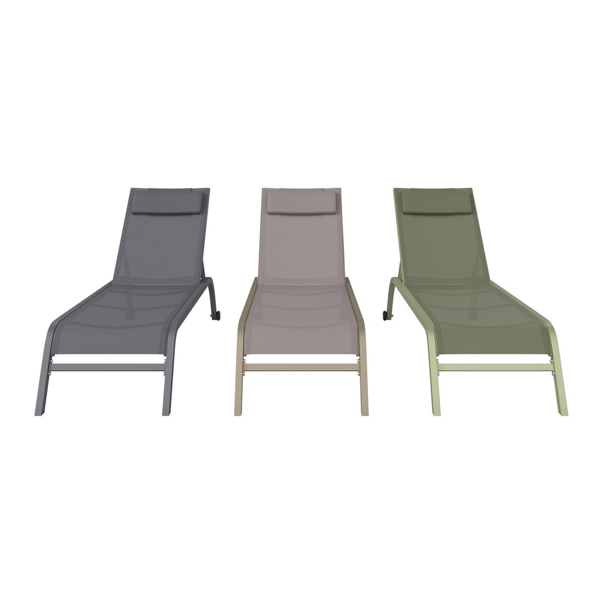 Sonnenliege Olivia Metall/Textil mit Rollen - Grau, MODERN, Textil/Metall (198/62/34-87cm) - Luca Bessoni