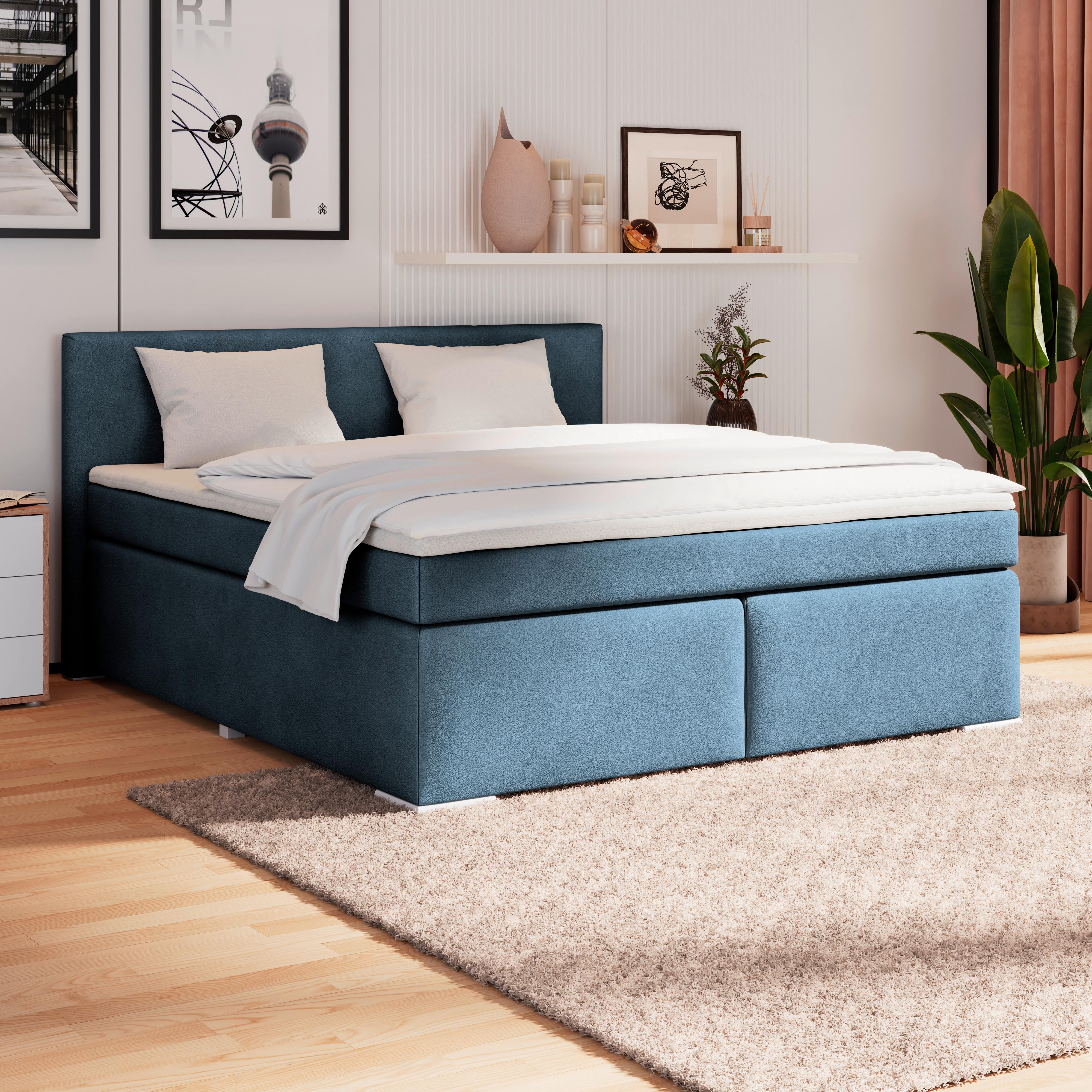 Boxspringbett Mira 1 - Dunkelblau, Basics, Holz/Kunststoff (160/200cm)