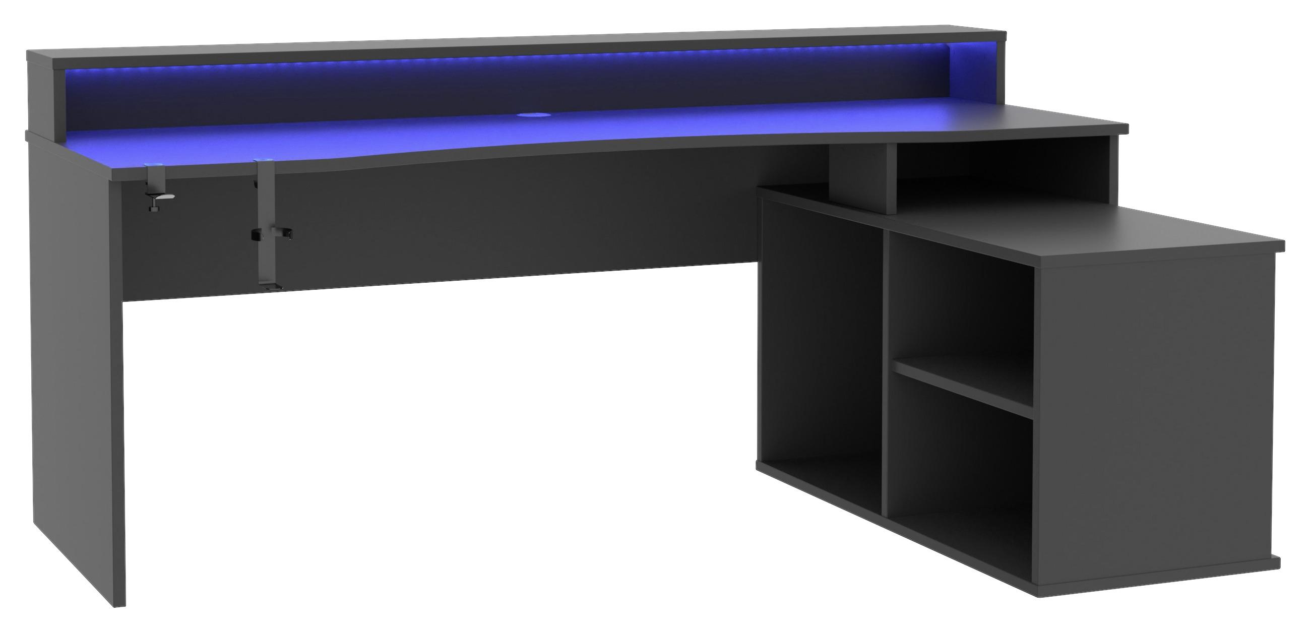 Gaming Tisch Mit Stauraum und Aufsatz B 200cm H 91cm Tezaur - Schwarz, MODERN, Holzwerkstoff/Kunststoff (200/125,4/91,1cm) - MID.YOU