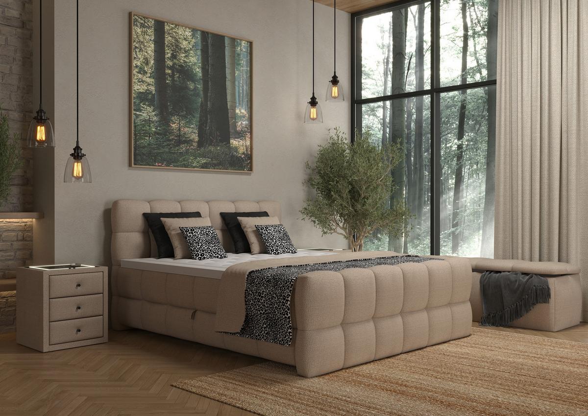 BOXSPRINGBETT inkl. Bettkasten 120x200 - Beige/Schwarz, Trend, Holz/Holzwerkstoff (120/200cm) - Sembella