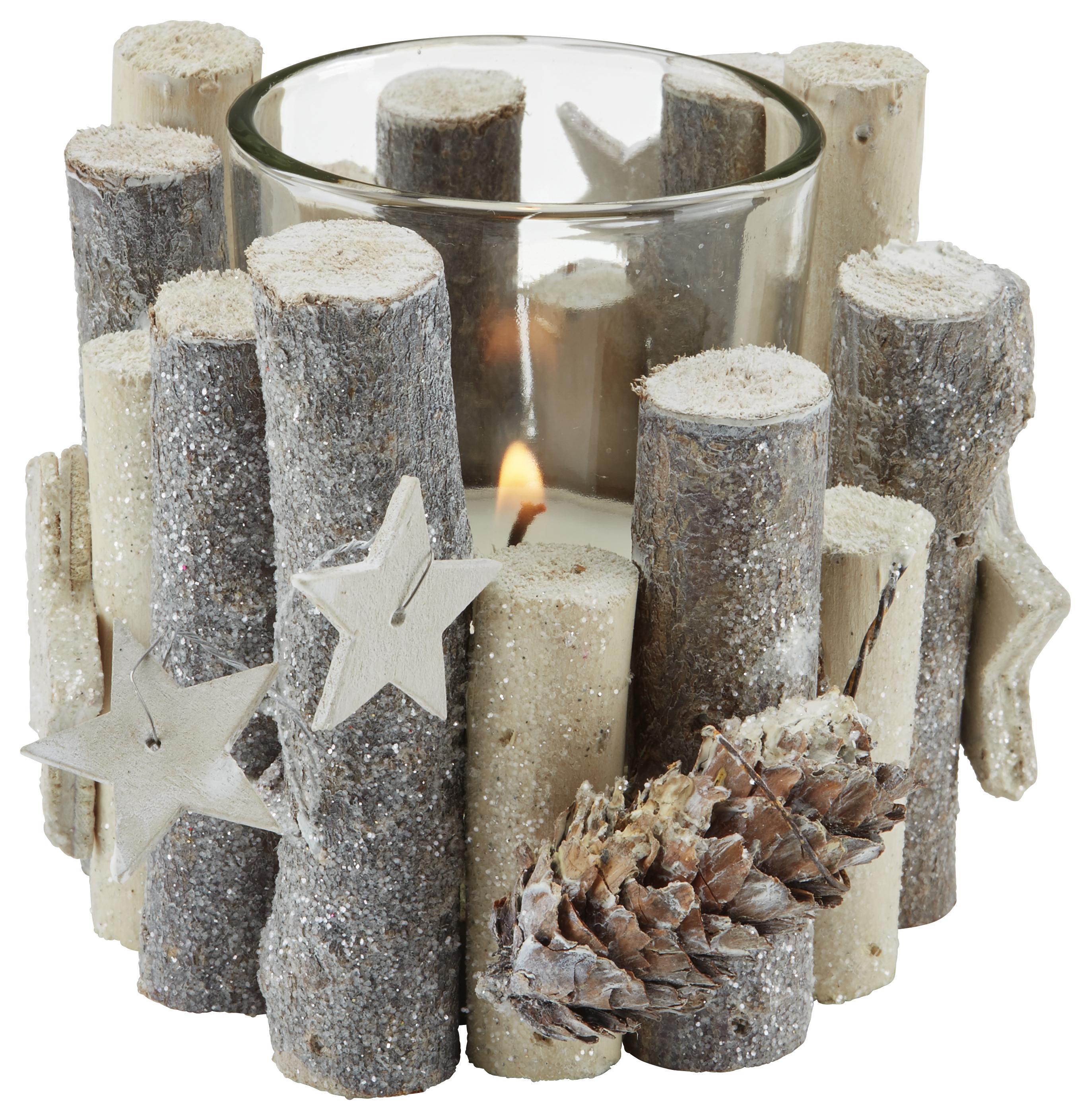 Teamécsestartó Wood & Star - Ezüst, modern, Fa (12/8cm)