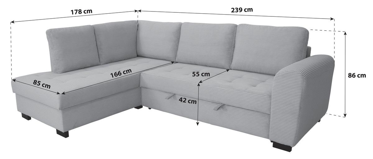 Ecksofa John Silberfarben S: 178x239 cm - Silberfarben/Schwarz, Trend, Textil (178/239cm)