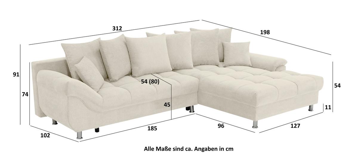 Rohová sedačka ERICE, pravá, šedohnědá - barvy chromu/šedohnědá, Design, textil/plast (312/198cm)