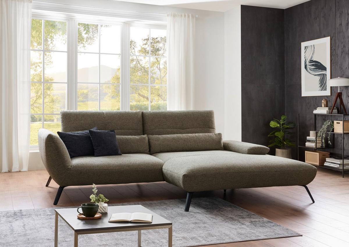 Ecksofa Dover erweiterbar Olivgrün 191-207x273cm - Schwarz/Olivgrün, Trend, Holzwerkstoff/Textil (191-207/273cm)