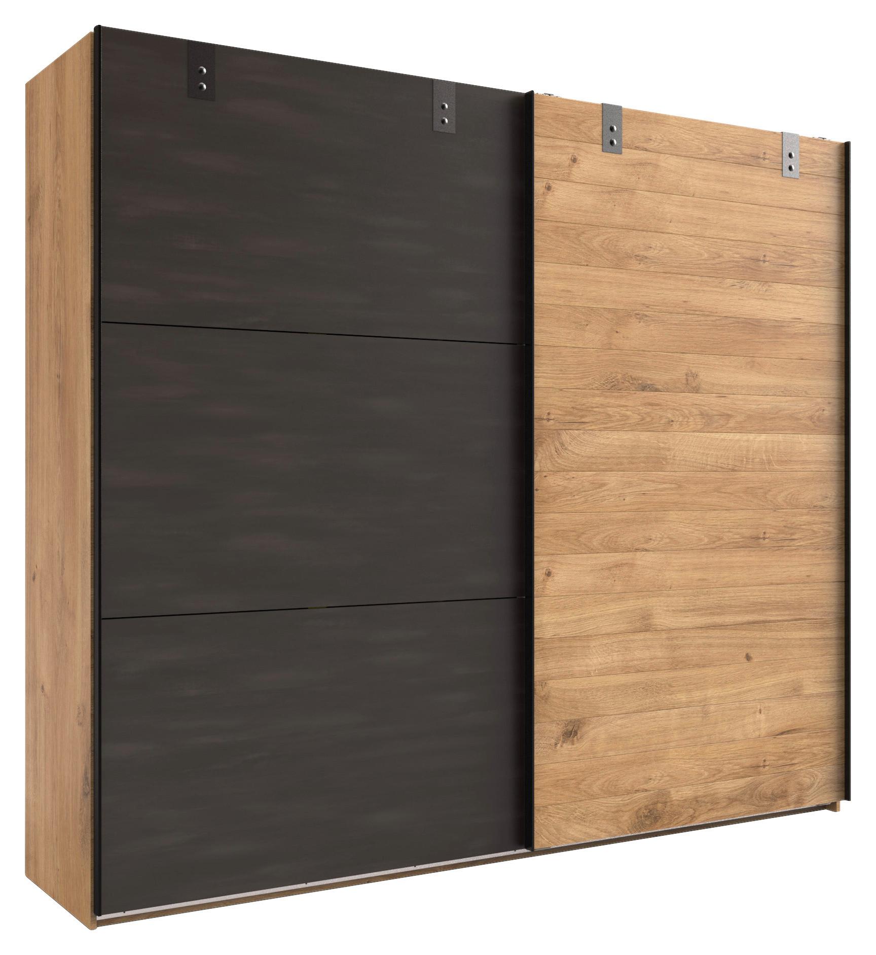 Šatníková skriňa DETRO šírka 300cm - grafitová/farba duba, Basics, kov/kompozitné drevo (300/218/65cm) - MID.YOU