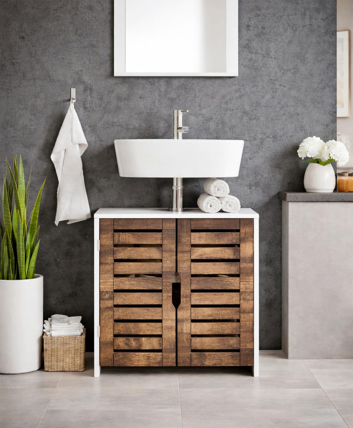 WASCHBECKENUNTERSCHRANK Weiß/Eichefarben B: 60cm - Eichefarben/Weiß, Trend, Holzwerkstoff (60/60/29cm) - MID.YOU