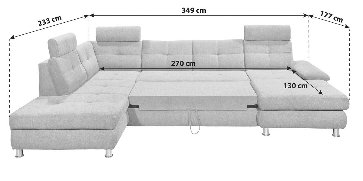 Sedací souprava ALBA U, levá, stříbrná, úl.prostor, lůžko - barvy stříbra, Moderní, textil/plast (233/349/177cm) - MID.YOU