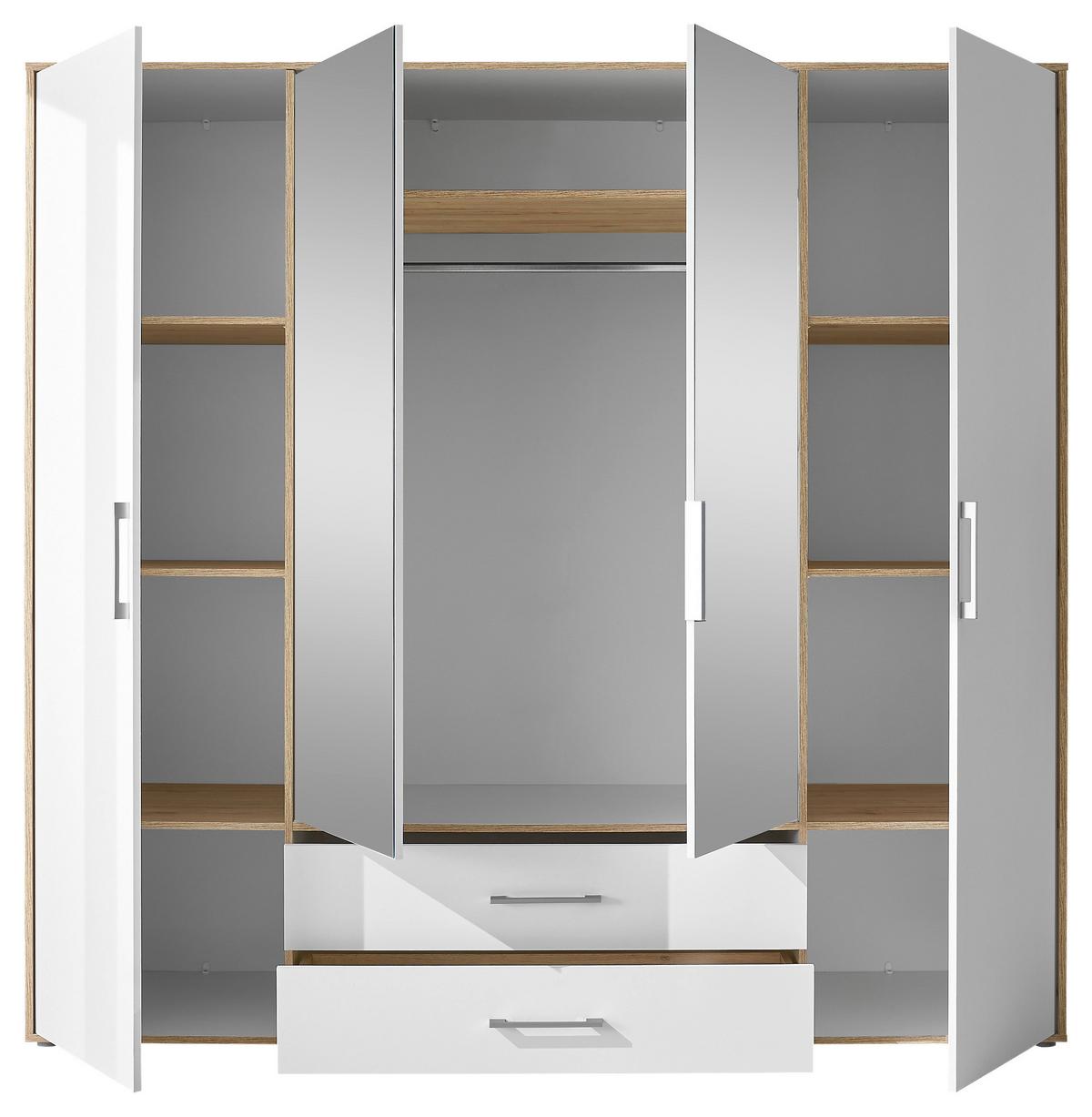 Kleiderschrank M. Spiegel 4trg Lembo Artisan Eiche/weiß 206cm - Weiß/Eiche Artisan, Basics, Glas/Holzwerkstoff (206/195/60cm)