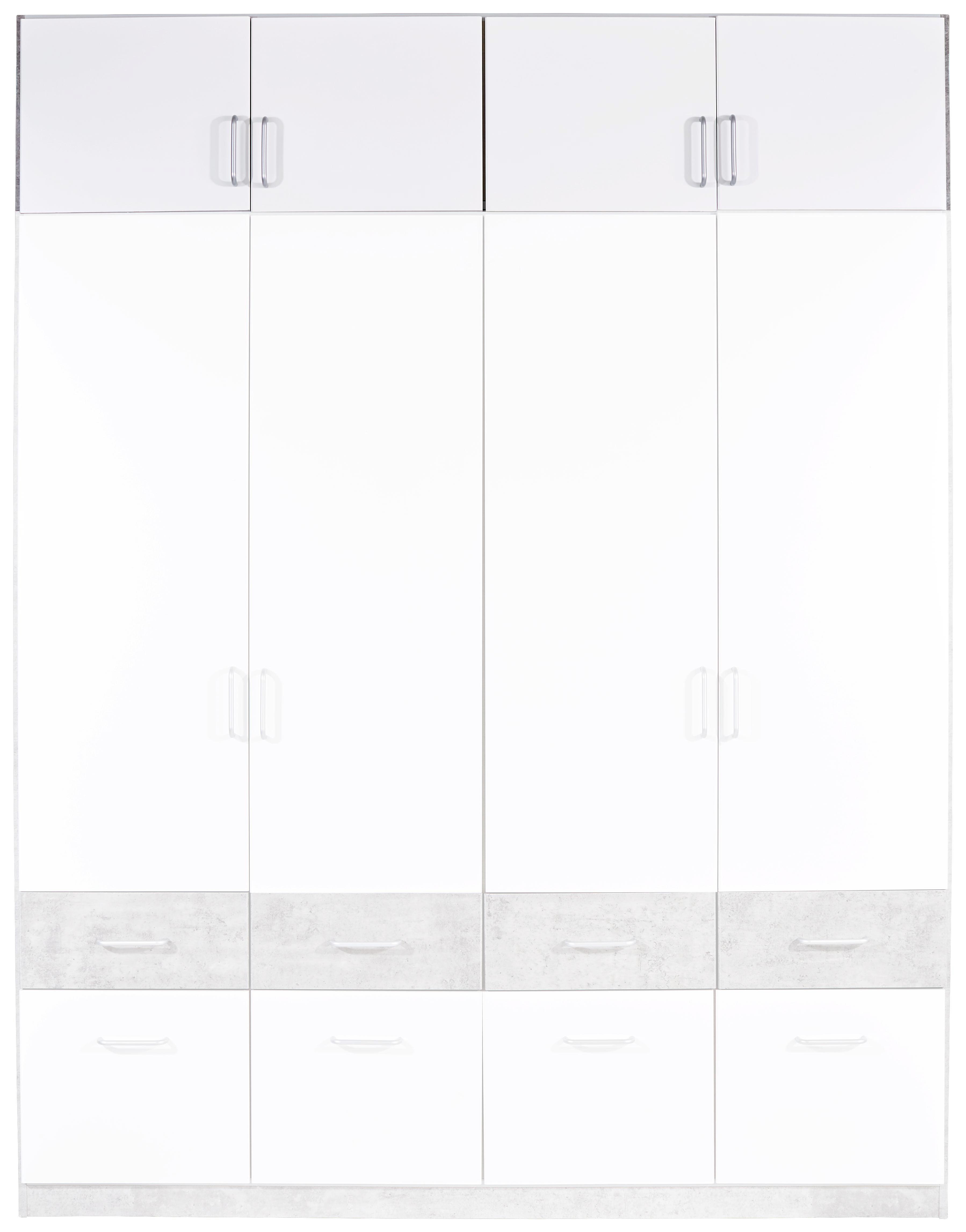 Aufsatzschrank Aalen Extra B:181cm Weiß/ Grey Stone Dekor - Weiß/Grau, KONVENTIONELL, Holzwerkstoff (181/39/54cm)