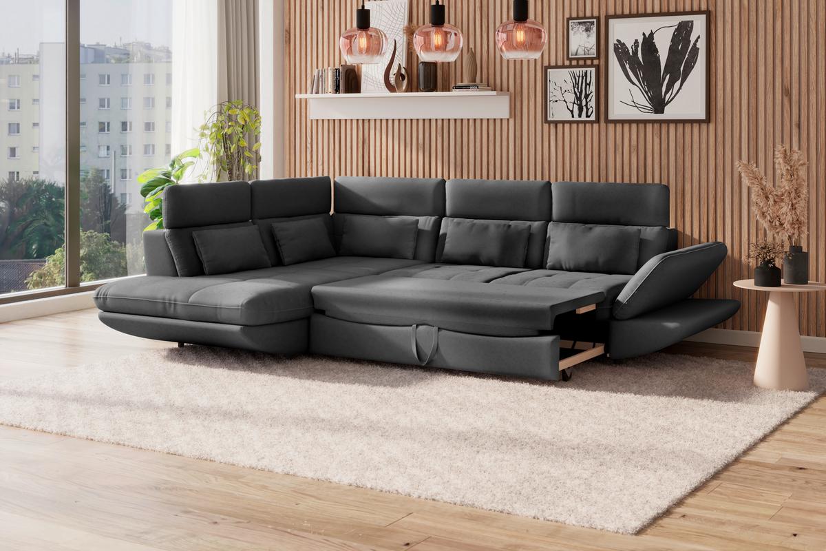 Wohnlandschaft Park mit Schlaffunktion Anthrazit - Anthrazit/Schwarz, MODERN, Textil (233/311cm) - Luca Bessoni