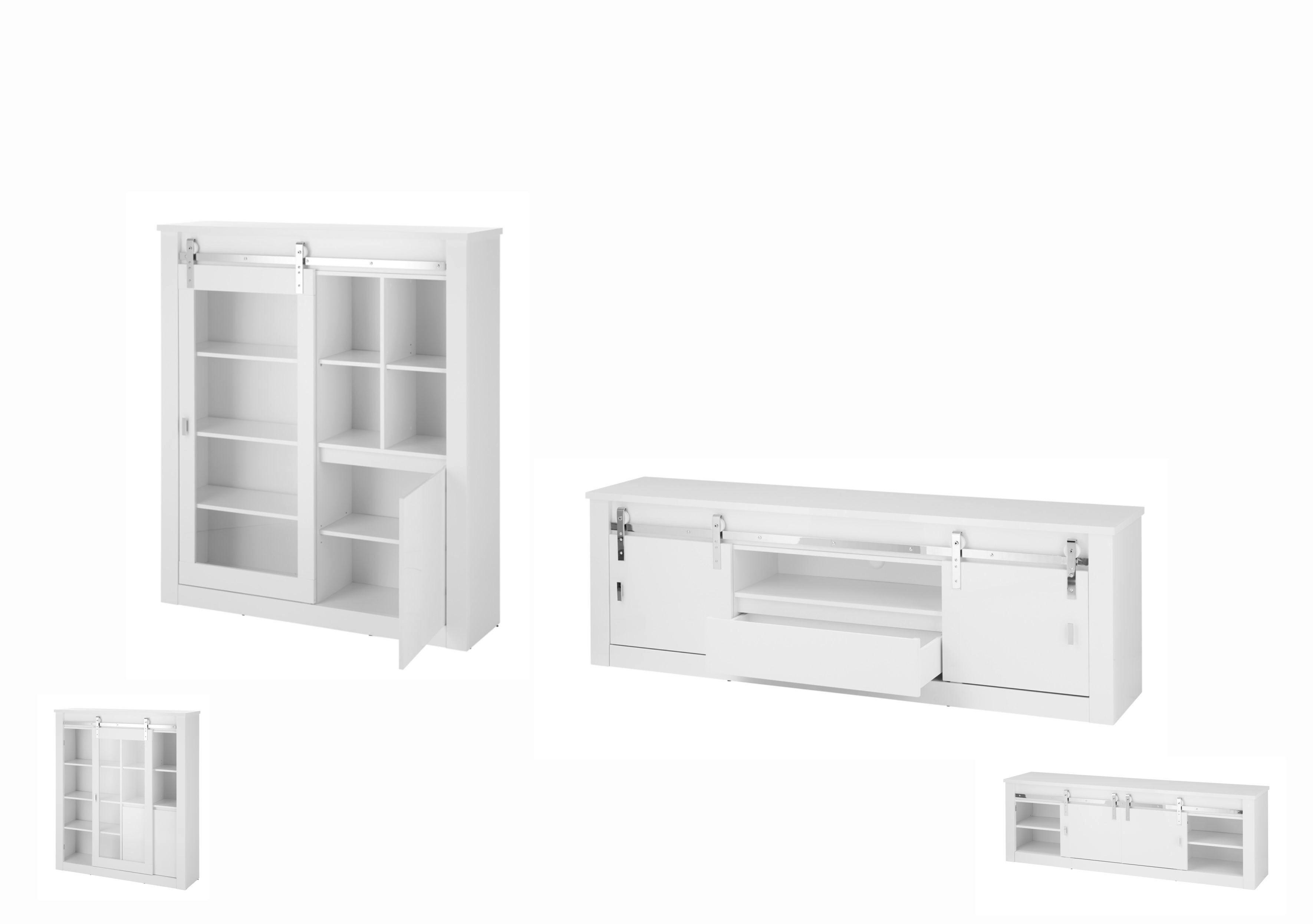 WOHNWAND Daytona Weiß HG B: 349 cm - Weiß Hochglanz/Weiß, Design, Holzwerkstoff (349/152/43cm) - Livetastic