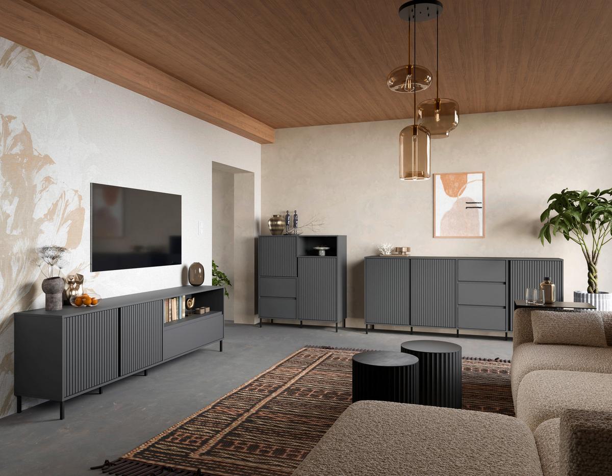 Kommode Avenale Anthrazit B: 157,8 Cm - Anthrazit/Schwarz, Trend, Holzwerkstoff (157,8/91,6/40cm)
