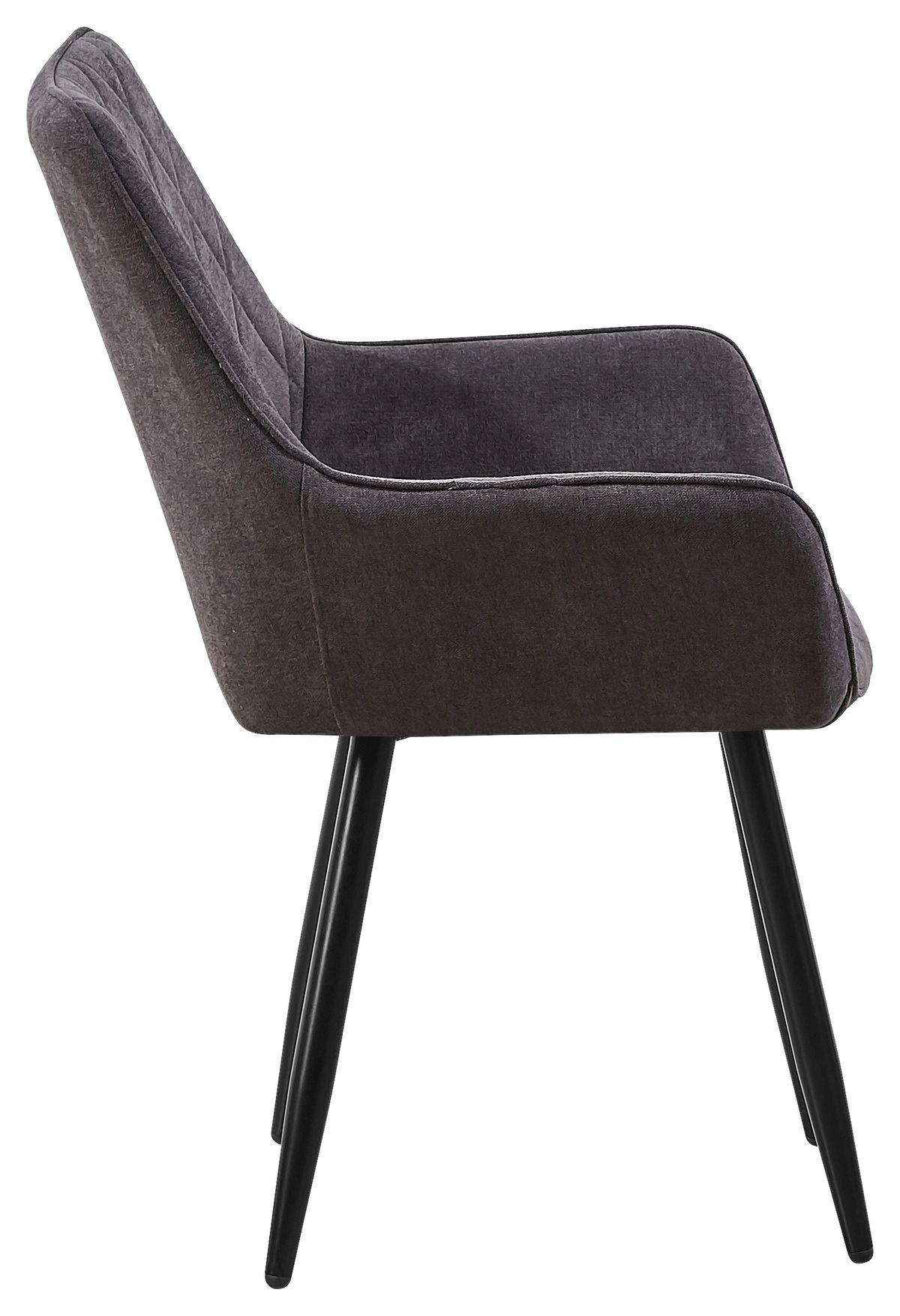 Armlehnstuhl Parker Dunkelgrau Gepolstert, Vintagelook - Dunkelgrau/Schwarz, MODERN, Textil/Metall (58/87/64cm) - MID.YOU