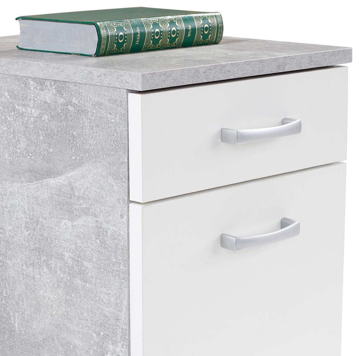 Rollcontainer Beton Optik/Weiß Rimini 33x59,5x38 cm - Dunkelgrau/Weiß, MODERN, Holzwerkstoff (33/59,5/38cm)
