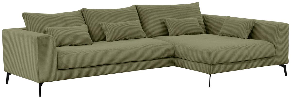 Ecksofa Berlin Cord Olivgrün 313x172 cm - Schwarz/Olivgrün, Design, Textil (313/172cm) - Livetastic