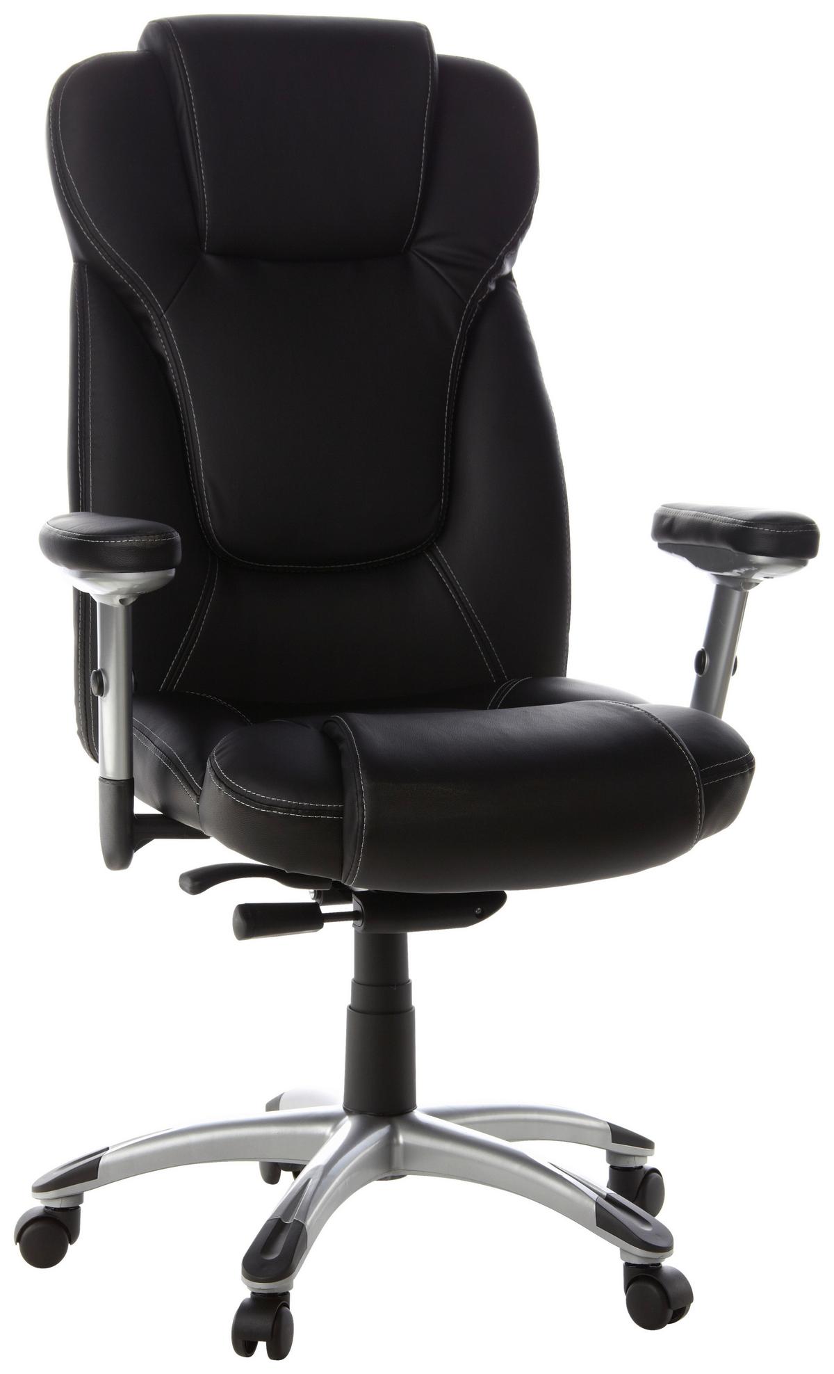 Chefsessel Embassy 200 Schwarz - Silberfarben/Schwarz, MODERN, Leder/Kunststoff (63/131/53cm) - MID.YOU