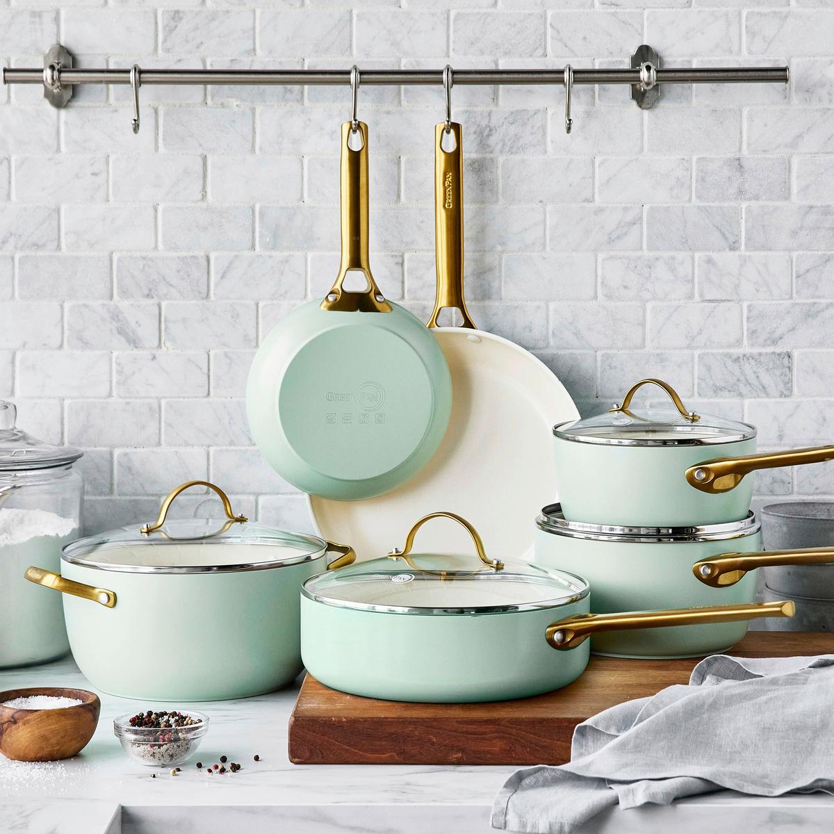 Kochtopfset 6-Teilig. grün/Weiß/Gold - Goldfarben/Weiß, Basics, Glas/Metall - GreenPan
