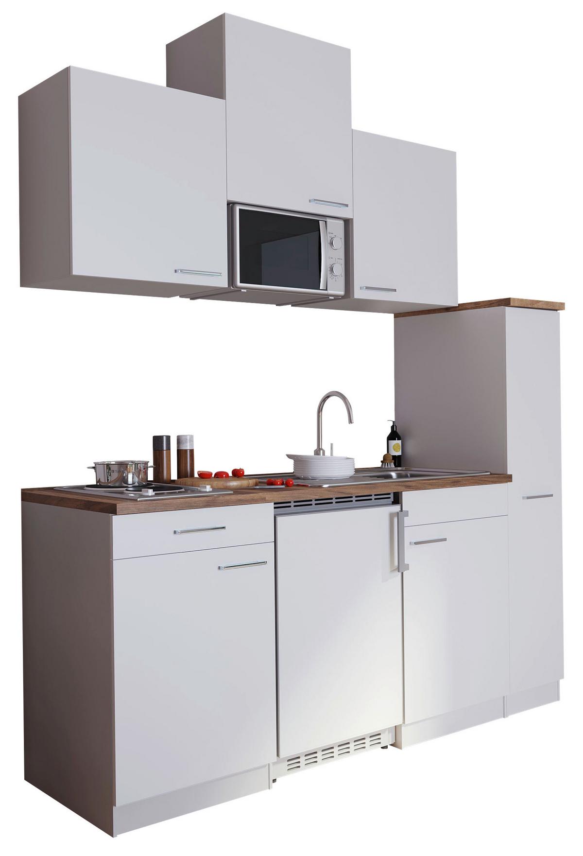 Küchenzeile Economy M. Geräten 180 Cm Weiß/nussbaum Dekor - Nussbaumfarben/Weiß, Basics, Holzwerkstoff (180cm) - Respekta