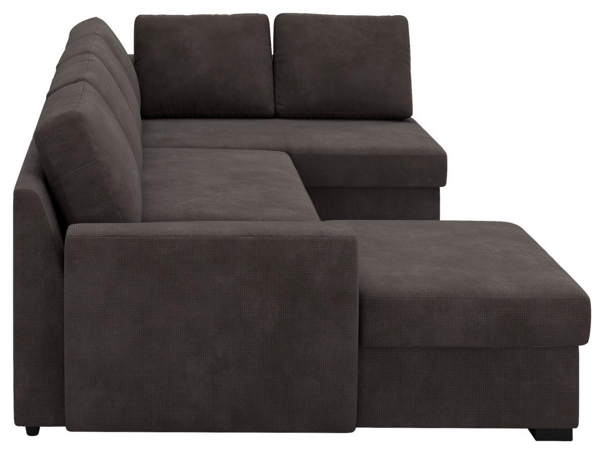 Wohnlandschaft m. Bettfunktion Mirkrofaser braun, B: 327cm - Schwarz/Braun, Trend, Textil (154/327/86cm) - MID.YOU