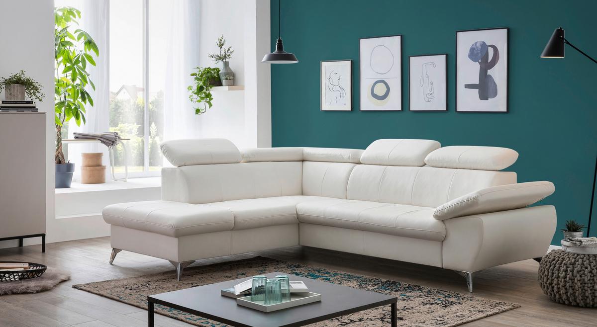 Ecksofa mit Schlaffunktion und Bettkasten Gisele Weiß - Chromfarben/Weiß, KONVENTIONELL, Textil (209/256cm) - Livetastic