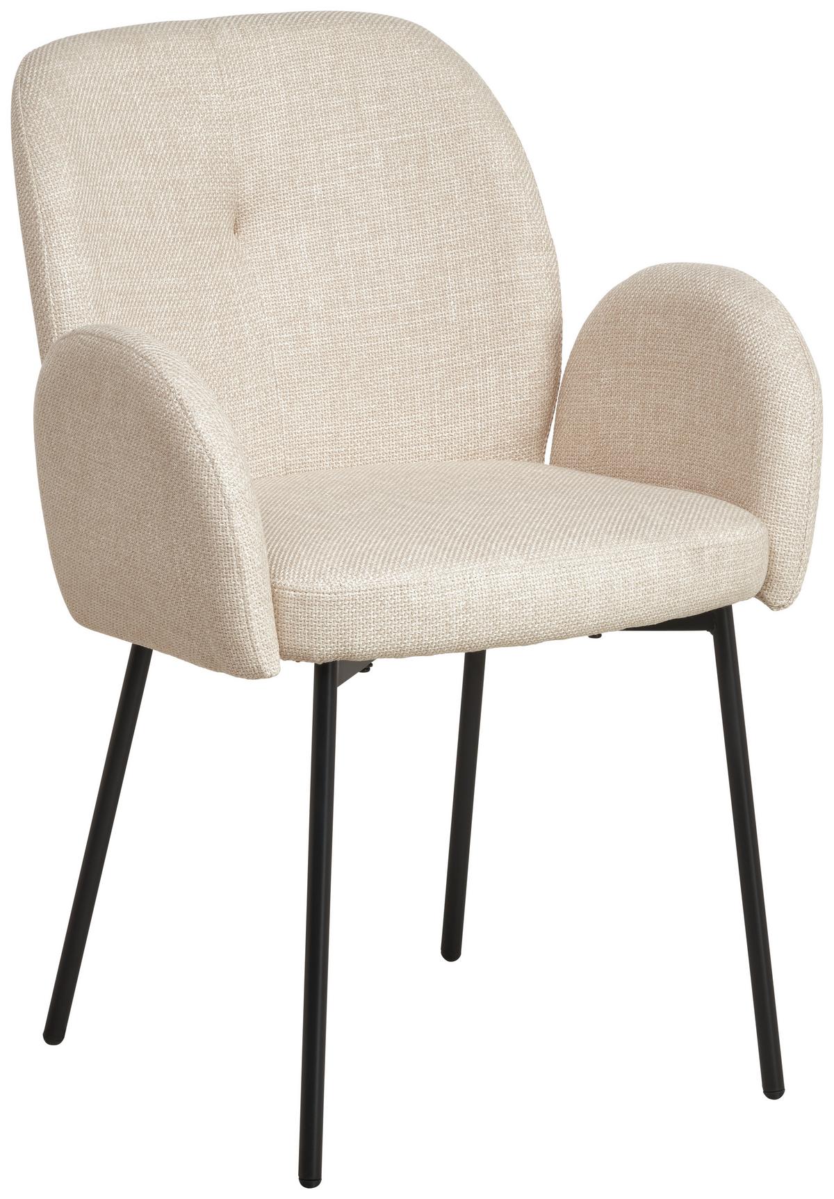 Armlehnstuhl Pauline Leinenoptik Beige, B: 62 cm - Beige/Schwarz, KONVENTIONELL, Holz/Textil (62/85/64cm) - MID.YOU