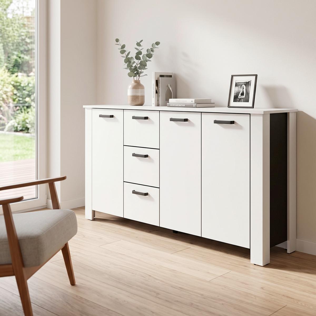 Sideboard Faro Weiß B: 160 cm - Schwarz/Weiß, Design, Holzwerkstoff (160/84/40cm) - MID.YOU