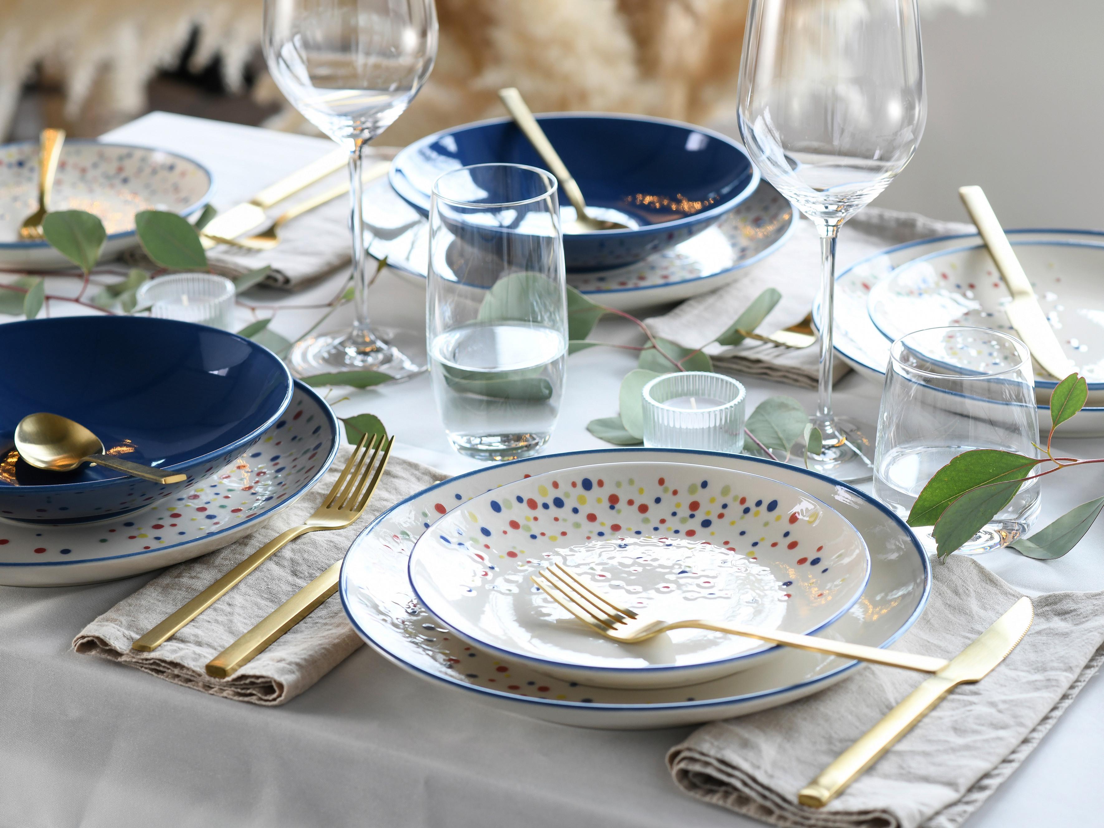 Tafelservice Joy Blau-bunt Blau, Creme 12--Teilig - Blau/Creme, Basics, Keramik - Creatable
