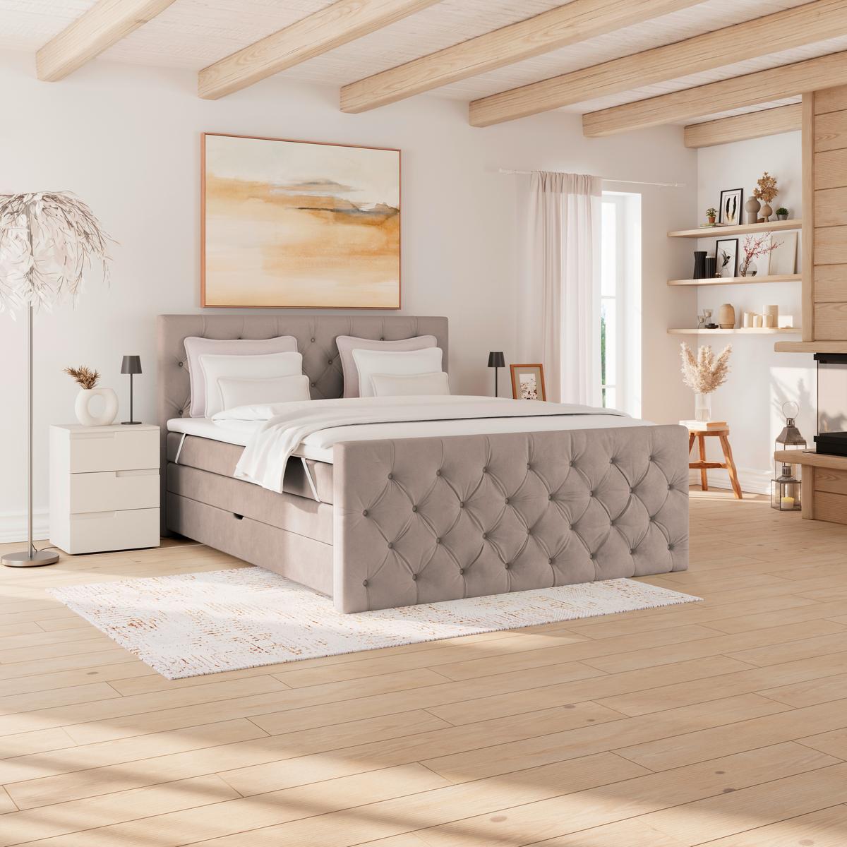 Boxspringbett Elio Beige 180x200 cm H3 - Beige/Schwarz, ROMANTIK / LANDHAUS, Textil (180/200cm) - James Wood