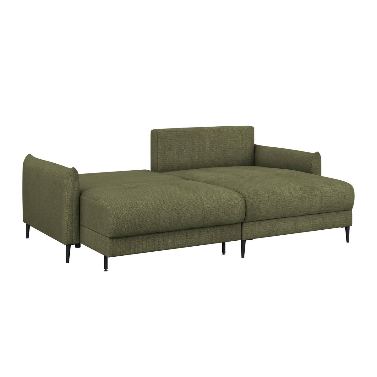 Ecksofa Polis Webstoff grün, 221x142cm - Schwarz/Grün, Trend, Textil (221/142cm) - Ondega