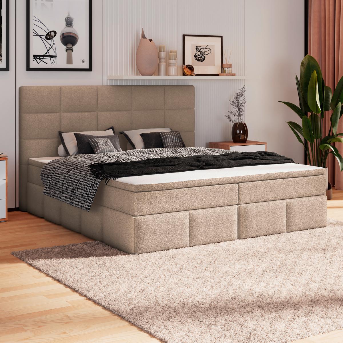 Polsterbett Alba Boucle Hellbraun, 180x200 Cm - Hellbraun/Schwarz, Trend, Textil (180/200cm)