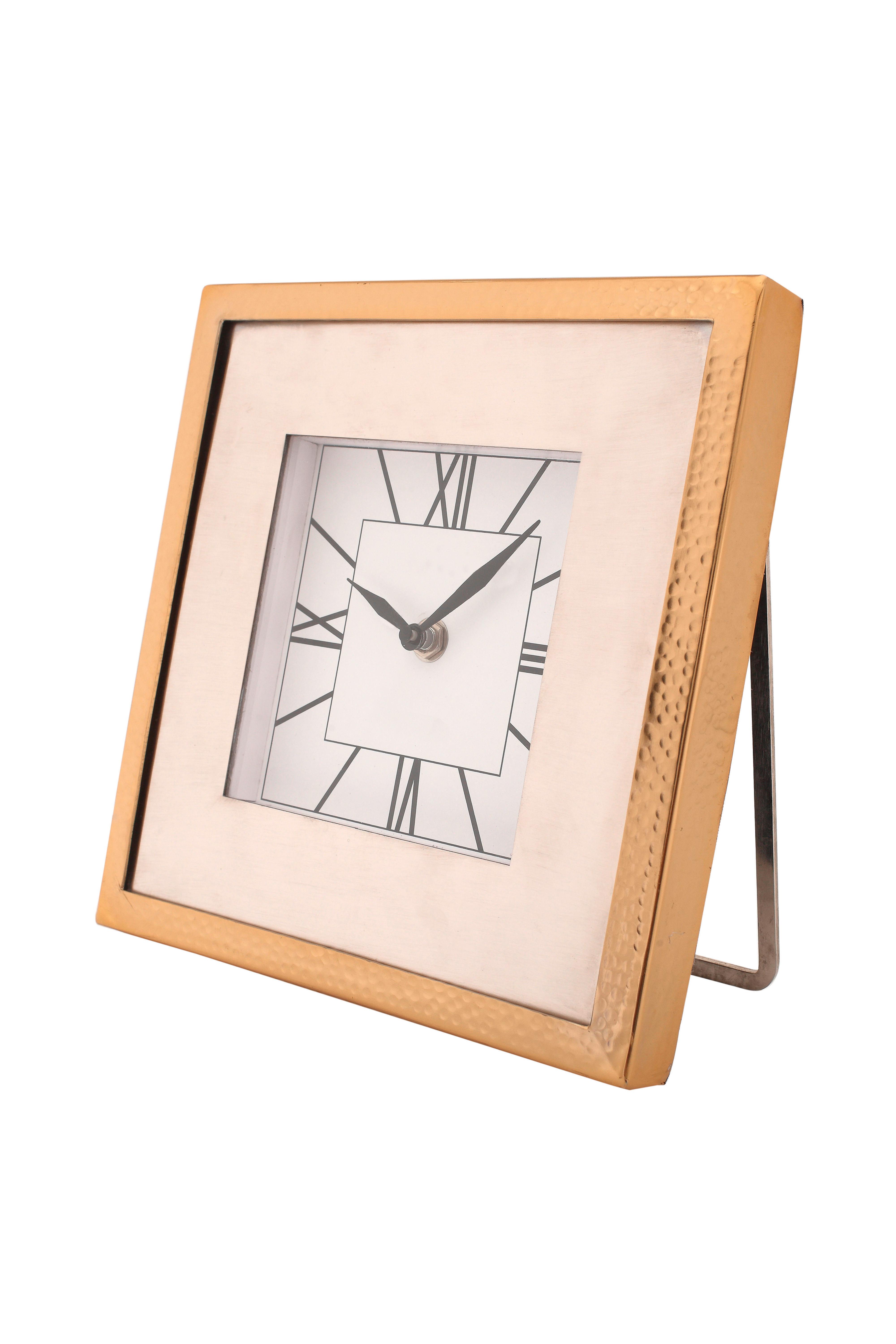 Tischuhr Moments 22x22 cm Gold Metall/Glas mit Standfuß - Goldfarben, MODERN, Glas/Metall (22/22/3cm)