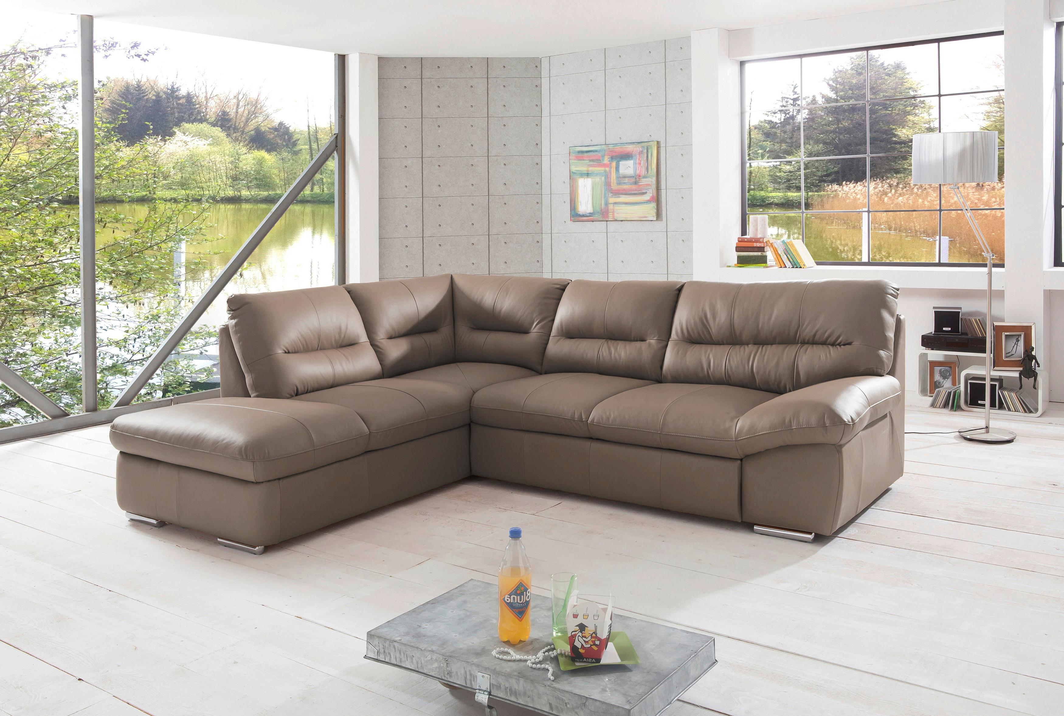 Ecksofa William, Grau S: 216x268 Cm - Chromfarben/Grau, Design, Leder (216/268cm) - Livetastic