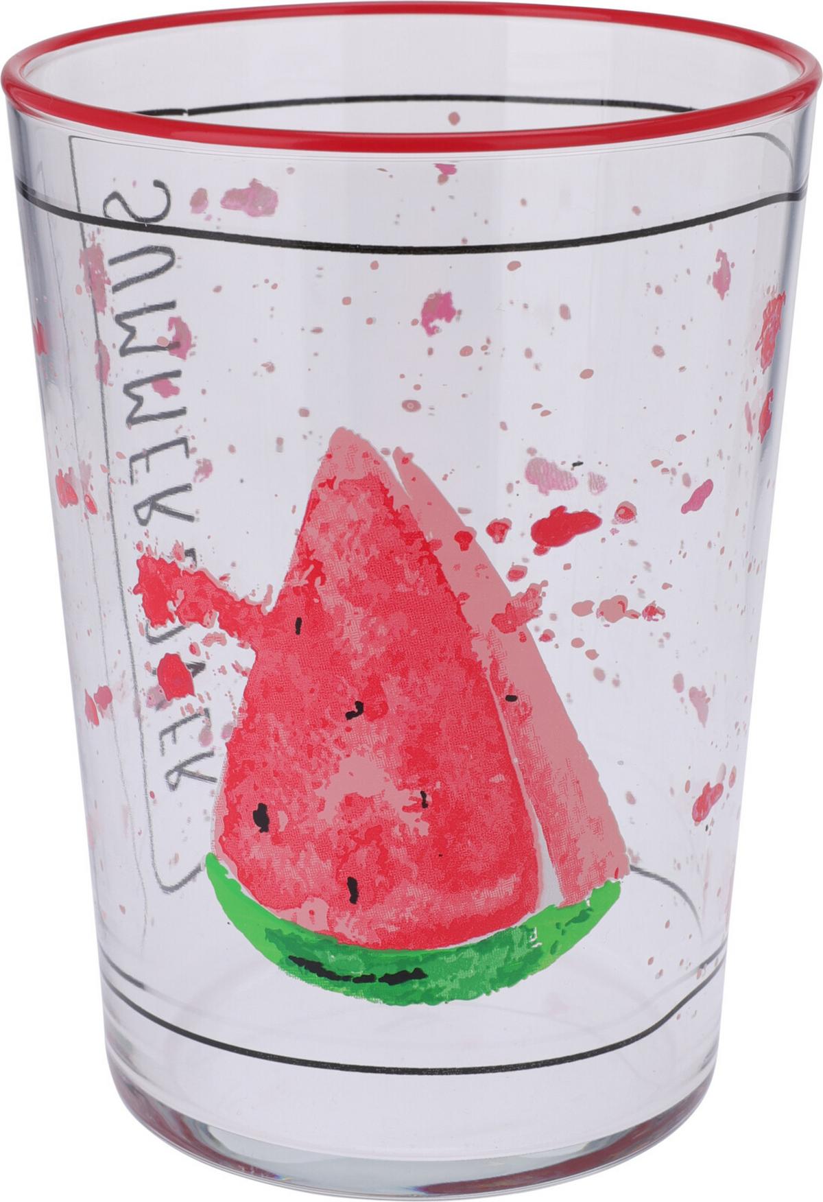 Pohár Kb. 510ml - sárga/piros, üveg (8,8/12cm)