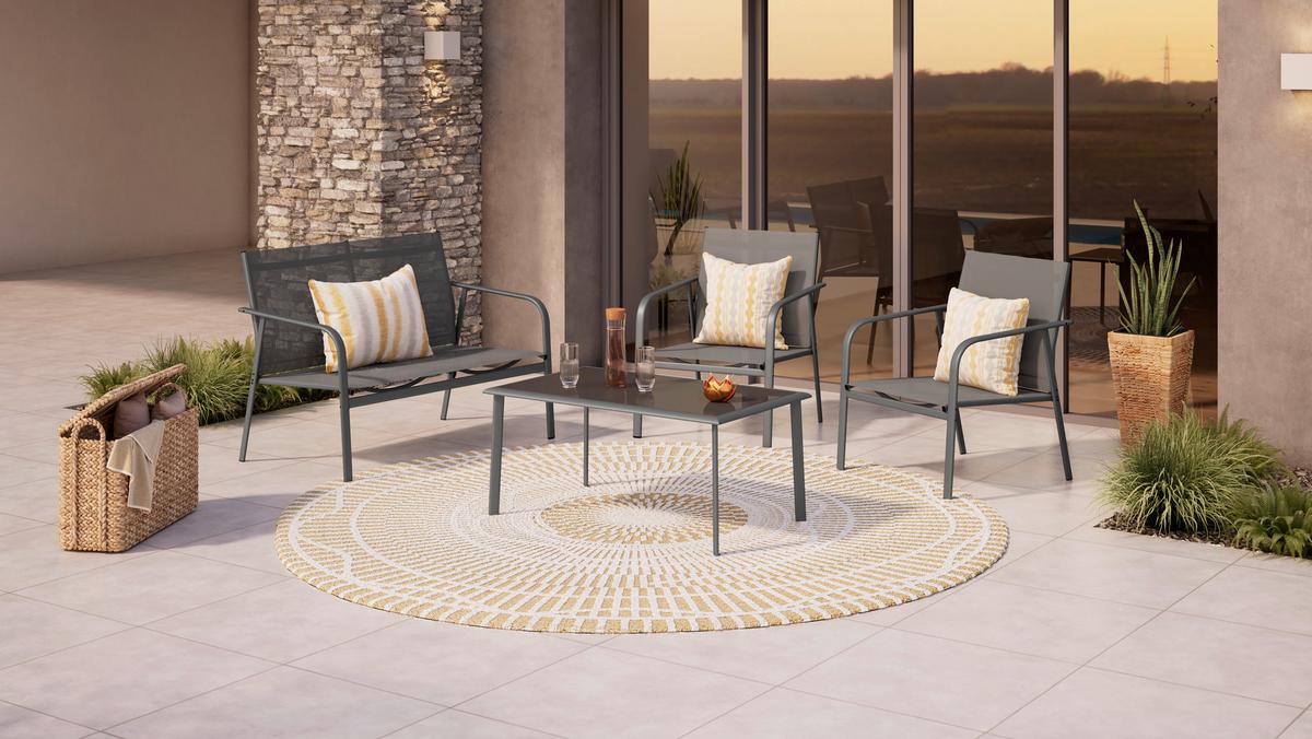 Loungegarnitur Helsinki - Dunkelgrau/Grau, MODERN, Glas/Textil - Luca Bessoni