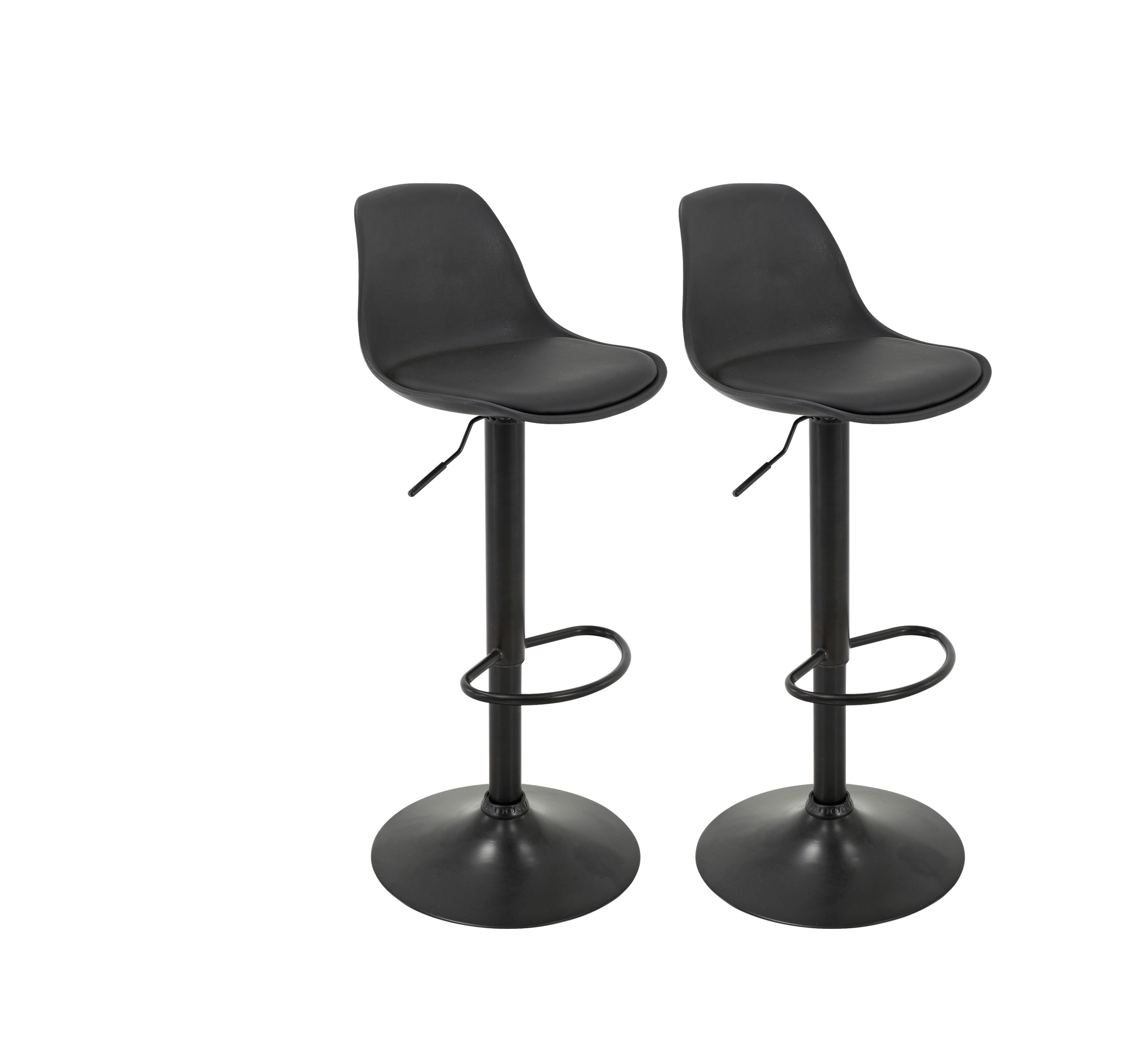 Barhocker-2er Set Scandi Höhenverstellbar Mit Lehne - Schwarz, MODERN, Kunststoff/Textil (41,5/84-104/37,5cm) - MID.YOU