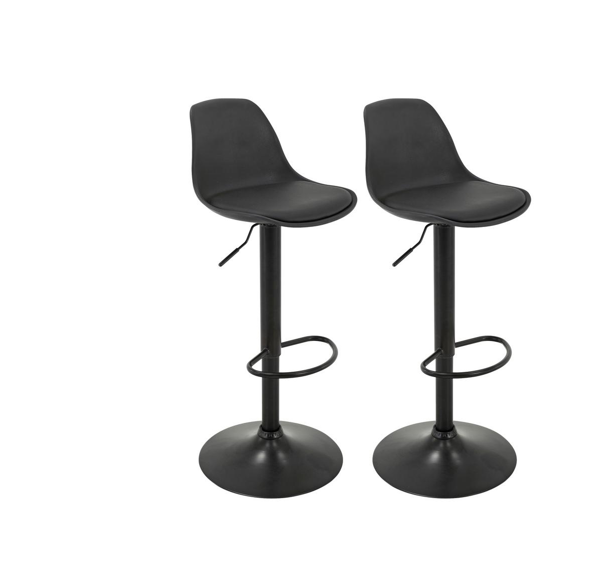 Barhocker-2er Set Scandi höhenverstellbar mit Lehne - Schwarz, MODERN, Kunststoff/Textil (41,5/84-104/37,5cm) - MID.YOU