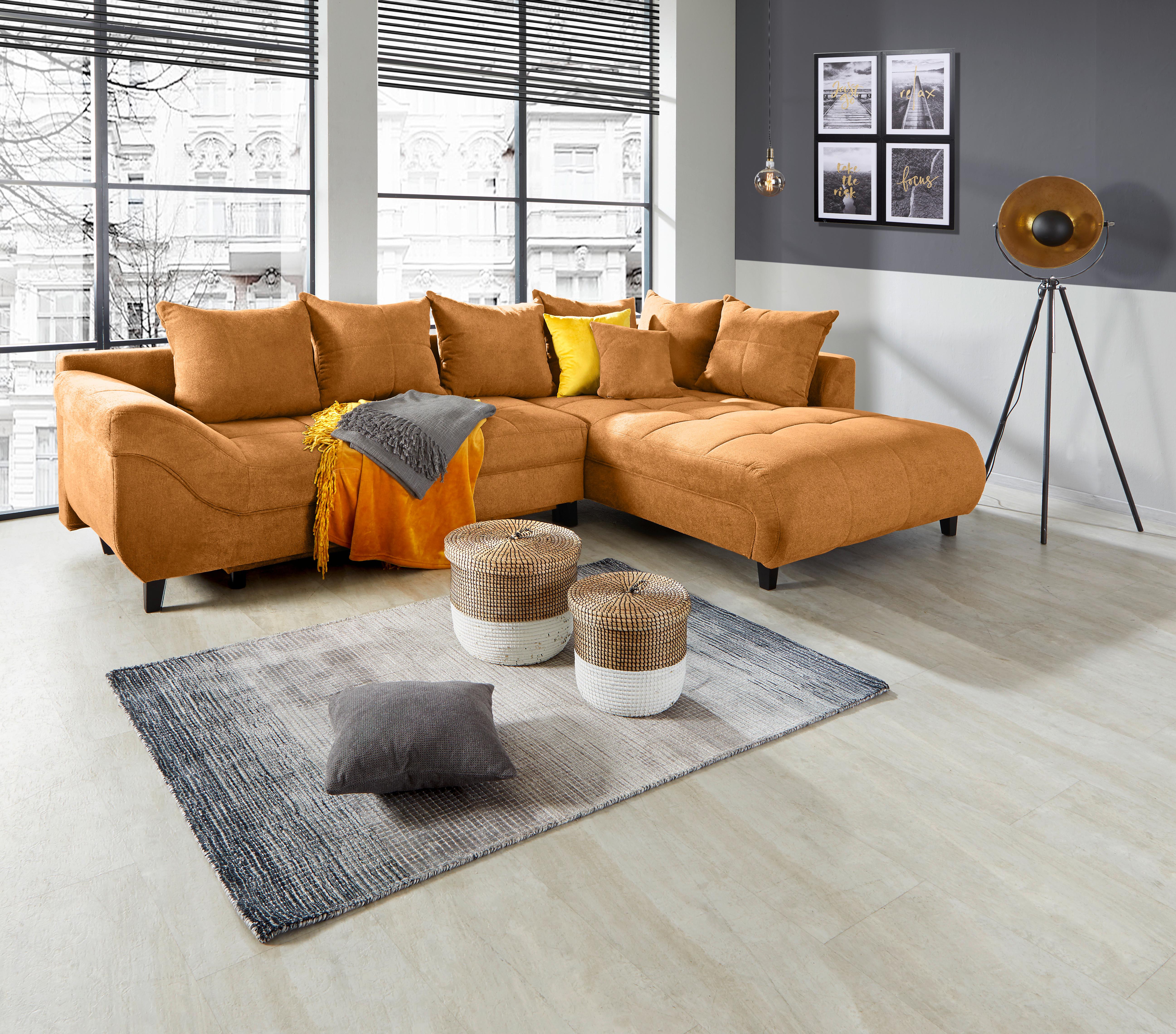 Ecksofa Mendoza - Schwarz/Orange, Design, Textil (309/197cm) - Ondega