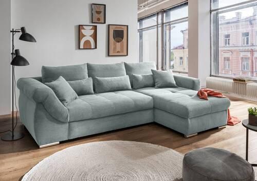 Ecksofa Federico Hellblau S: 302/188 cm - Chromfarben/Hellblau, MODERN, Holz/Textil (302/188cm) - MID.YOU