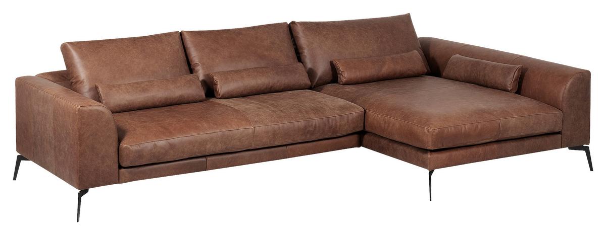 Ecksofa Berlin Braun S: 313 Cm - Schwarz/Braun, Design, Leder (313/172cm) - Livetastic