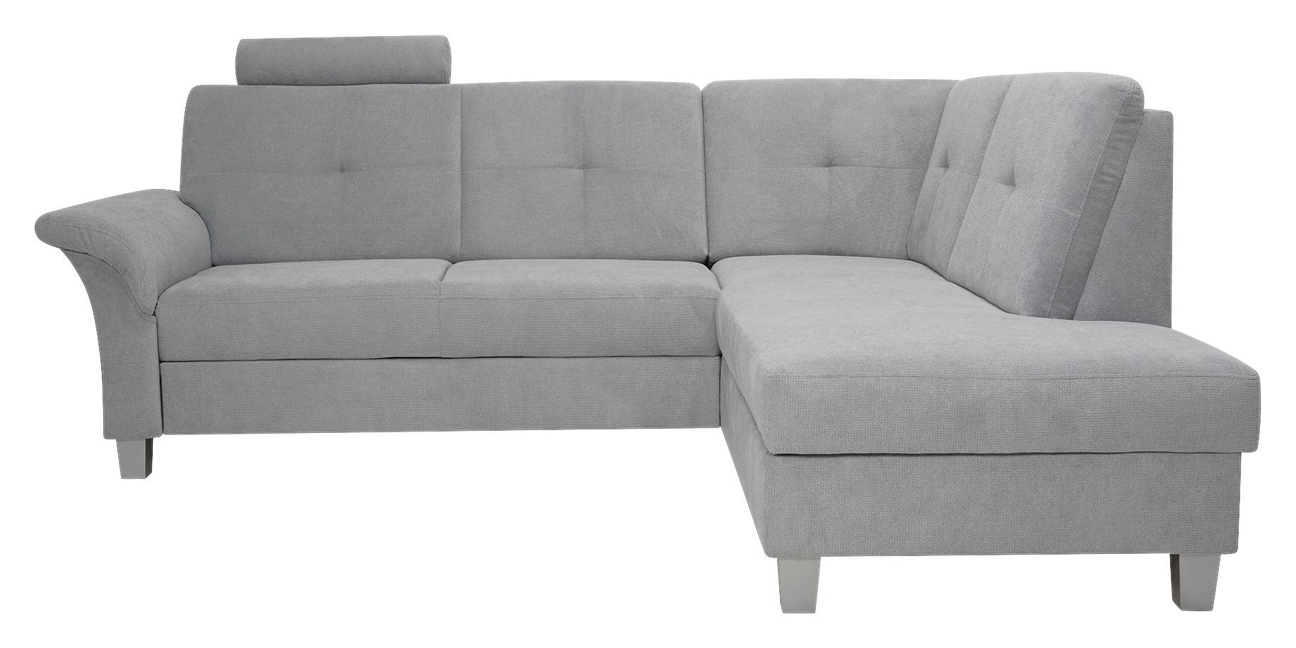 Rohová sedačka PORTLAND, pravá, strieborná - svetlosivá/strieborná, Konventionell, drevo/textil (245/196cm)