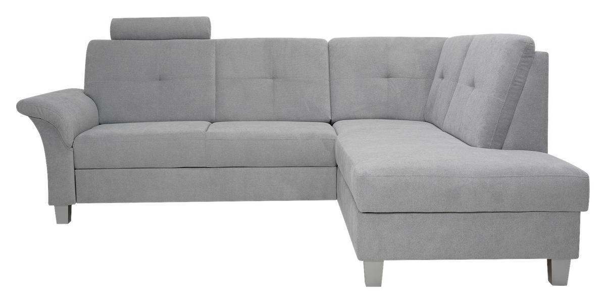 Rohová sedačka PORTLAND, pravá, strieborná - svetlosivá/strieborná, Konventionell, drevo/textil (245/196cm)